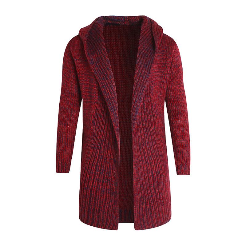 Wholesale Hot Sale Men Cotton Solid Color Long Sleeves Simple Style Knitted Warm Hooded Cardigan