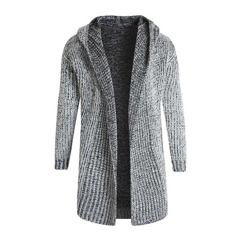 Wholesale Hot Sale Men Cotton Solid Color Long Sleeves Simple Style Knitted Warm Hooded Cardigan