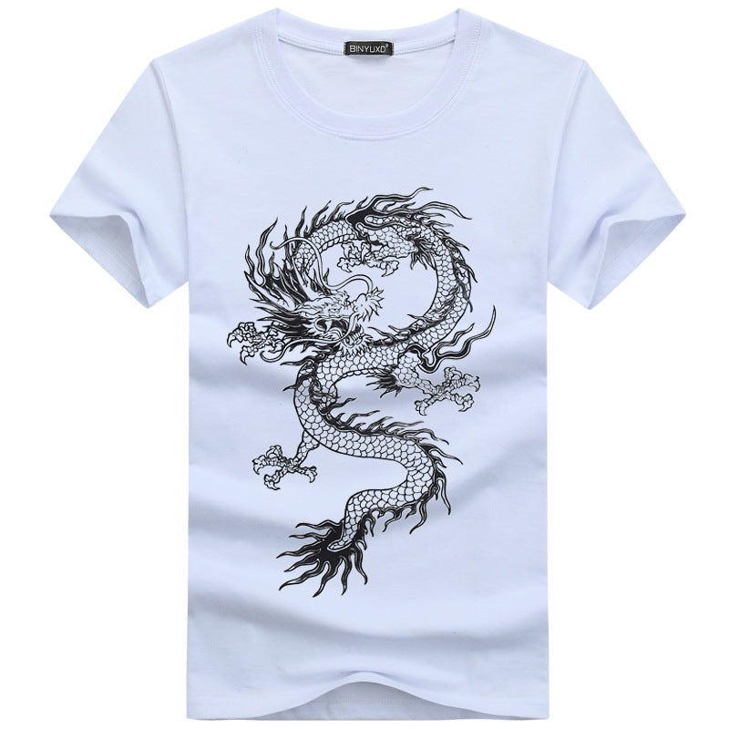 Wholesale Fashion Men Cotton Dragon Printed Short Sleeves Tops