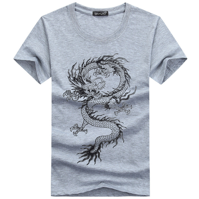 Wholesale Fashion Men Cotton Dragon Printed Short Sleeves Tops