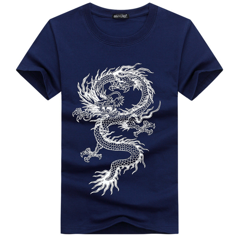 Wholesale Fashion Men Cotton Dragon Printed Short Sleeves Tops