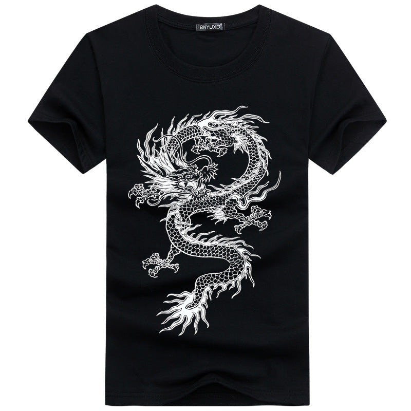 Wholesale Fashion Men Cotton Dragon Printed Short Sleeves Tops