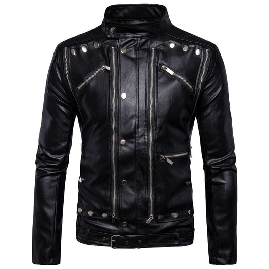 Wholesale Men Rivet Design Motorcycle Biker Leather Jacket