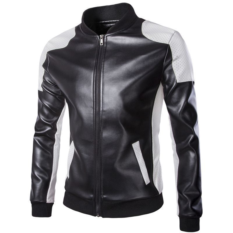 Wholesale Men PU Leather Patchwork Coat