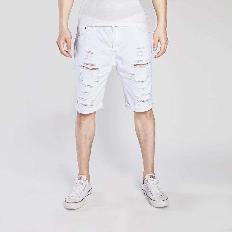 Wholesale Men Solid Color Ripped Shorts