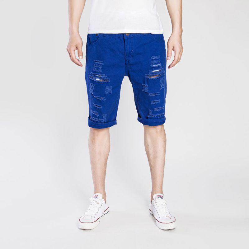 Wholesale Men Solid Color Ripped Shorts