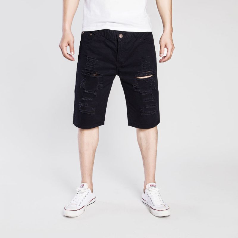 Wholesale Men Solid Color Ripped Shorts