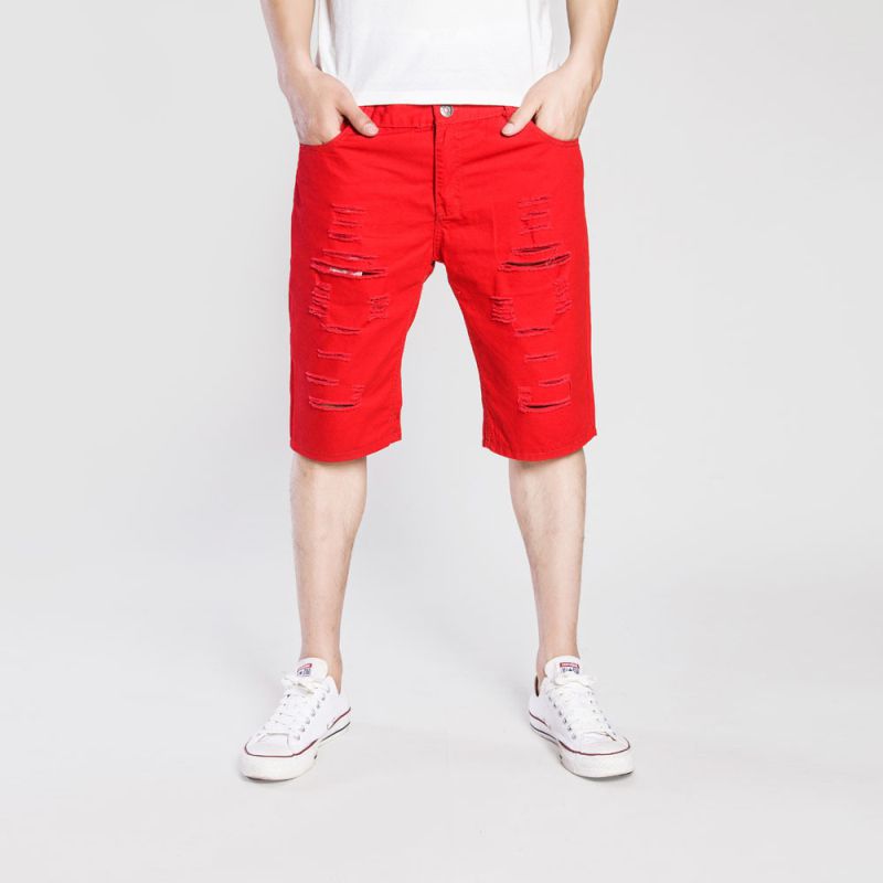 Wholesale Men Solid Color Ripped Shorts