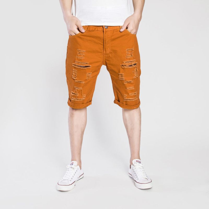 Wholesale Men Solid Color Ripped Shorts