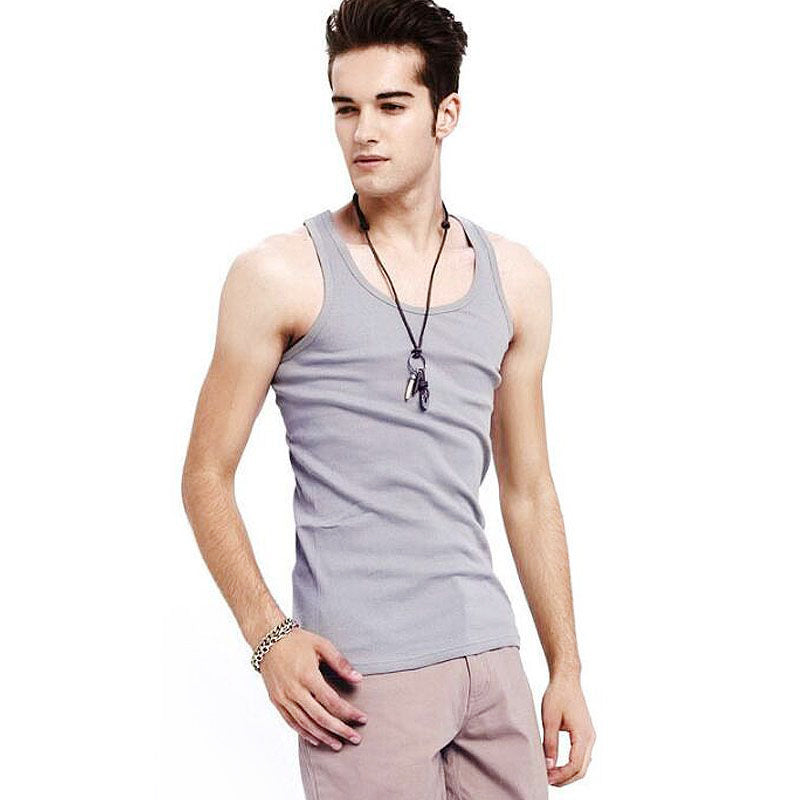 Wholesale Men Plain O Neck H Type Sports Tanks