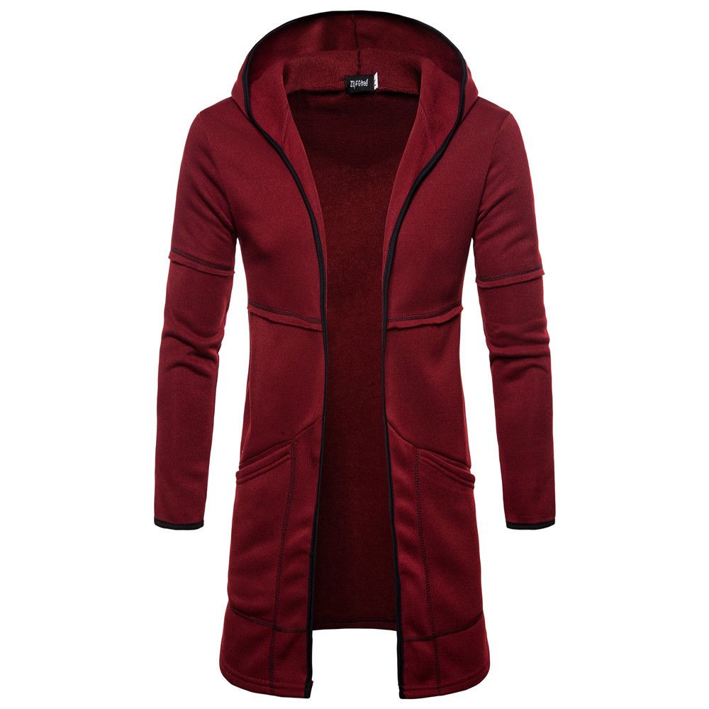 Wholesale Men Solid Color Long Sleeves Hooded Coat