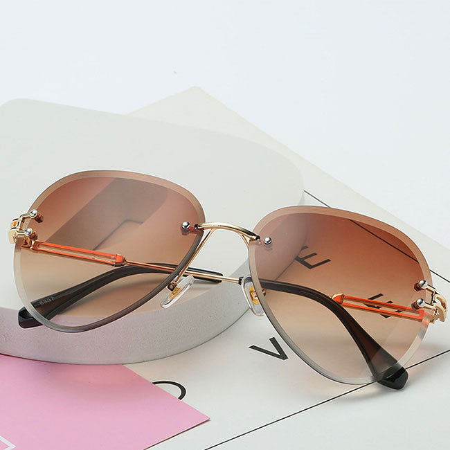 Wholesale Women Men Rimless Gradient Color Retro Round Metal Sunglasses