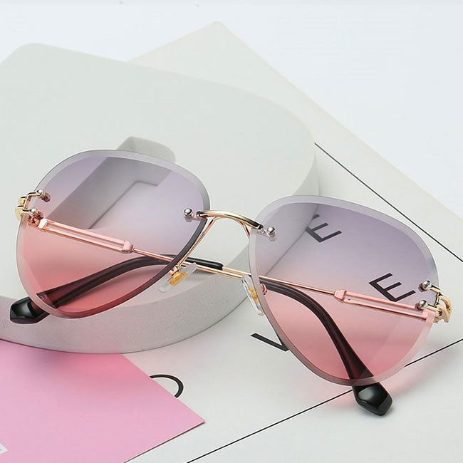 Wholesale Women Men Rimless Gradient Color Retro Round Metal Sunglasses