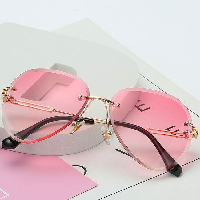 Wholesale Women Men Rimless Gradient Color Retro Round Metal Sunglasses