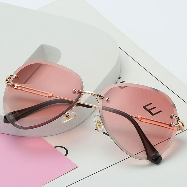 Wholesale Women Men Rimless Gradient Color Retro Round Metal Sunglasses