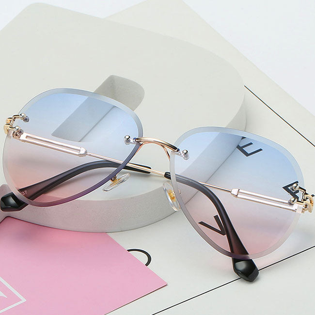 Wholesale Women Men Rimless Gradient Color Retro Round Metal Sunglasses