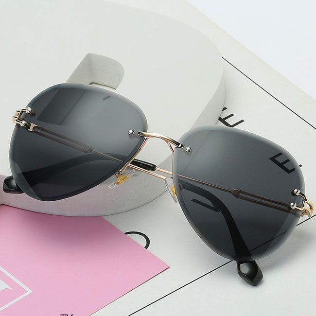 Wholesale Women Men Rimless Gradient Color Retro Round Metal Sunglasses