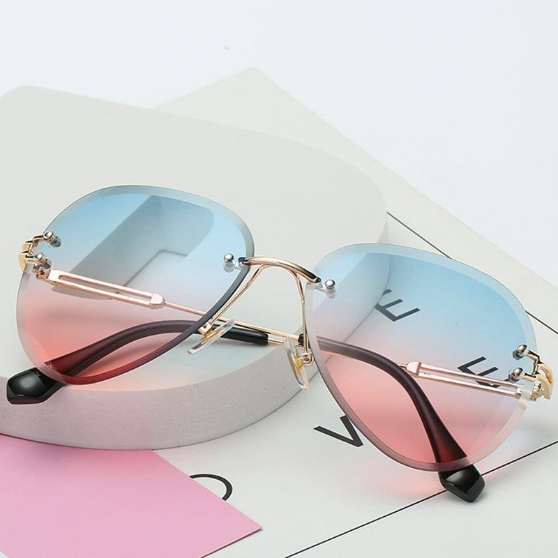 Wholesale Women Men Rimless Gradient Color Retro Round Metal Sunglasses