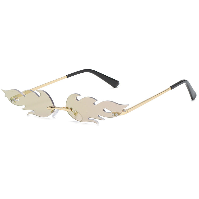 Wholesale Fashion Fire-shape Design Women Men Rimless Sunglasses