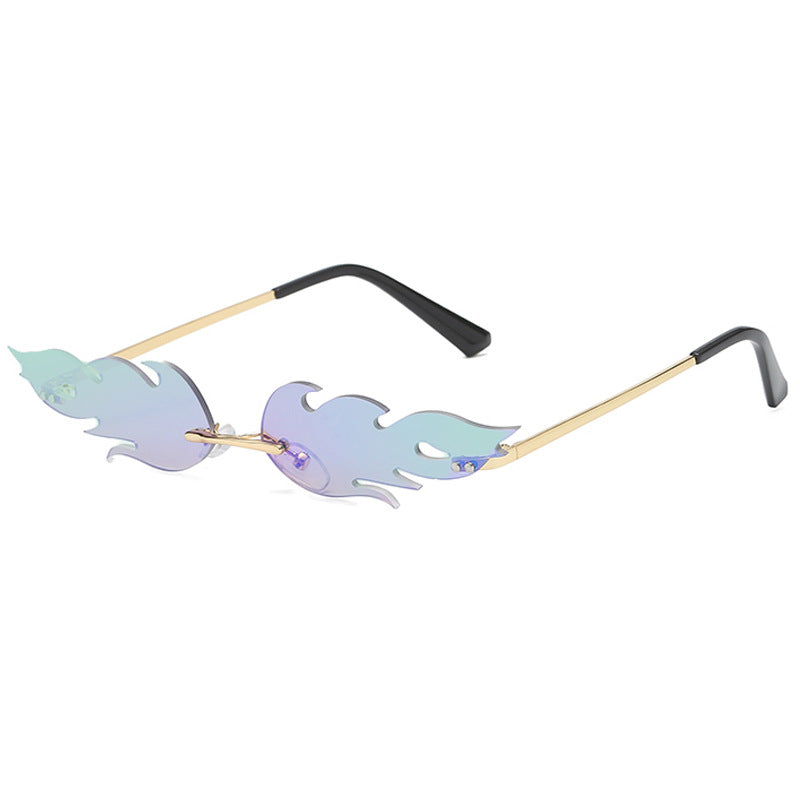 Wholesale Fashion Fire-shape Design Women Men Rimless Sunglasses