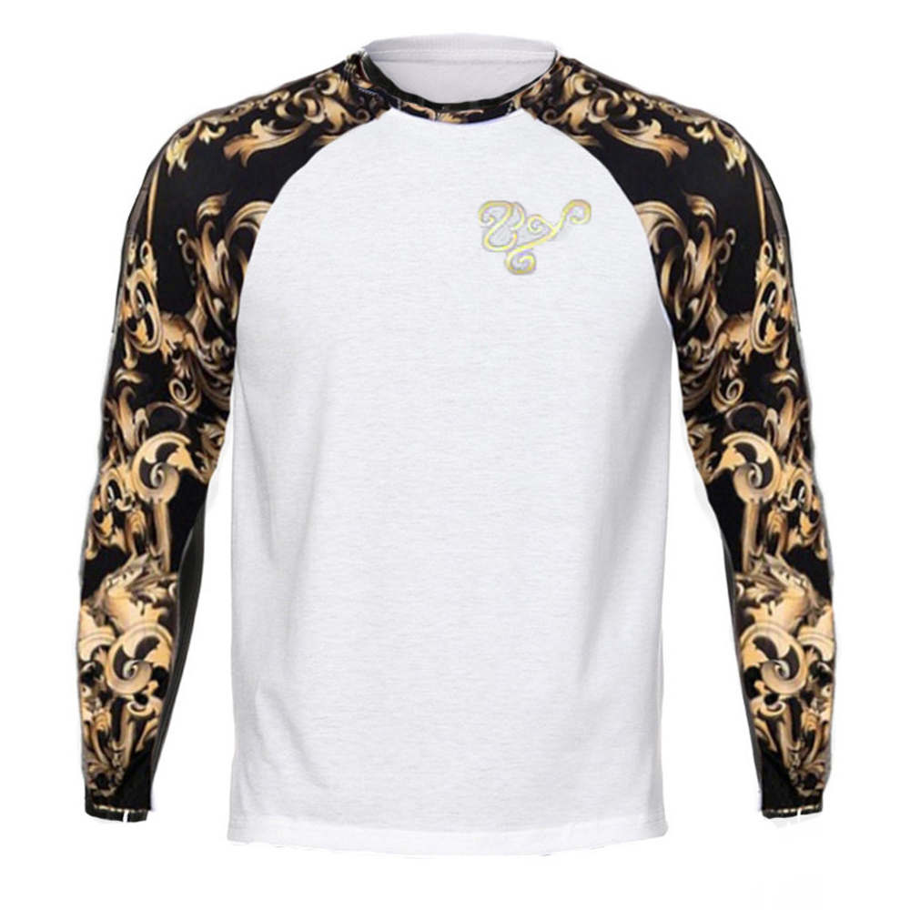 Wholesale S-3XL Men Fashion Printed Patchwork Round Collar Long-sleeve T-shirt