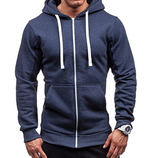 Wholesale M-3XL Men Solid Color Long-sleeve Zipper Hooded Coat