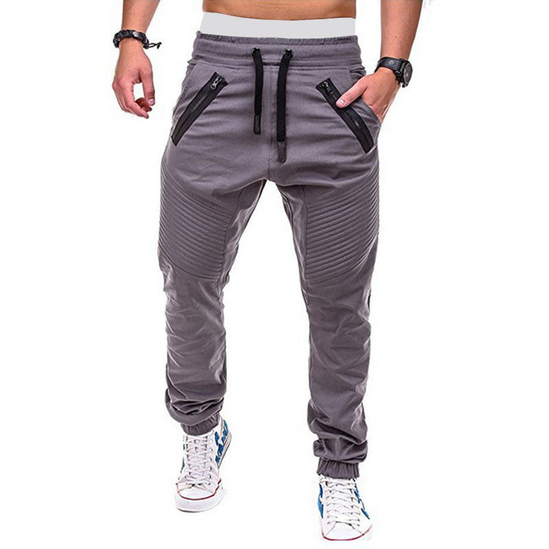 Wholesale M-3XL Zipper Crease Design Men Casual Sports Pants