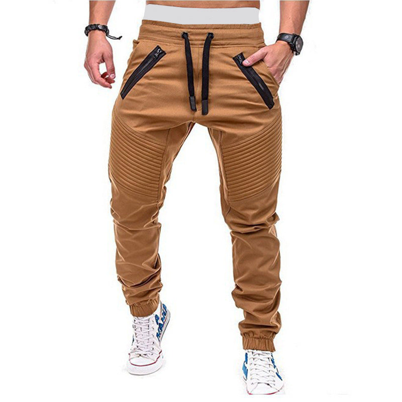 Wholesale M-3XL Zipper Crease Design Men Casual Sports Pants