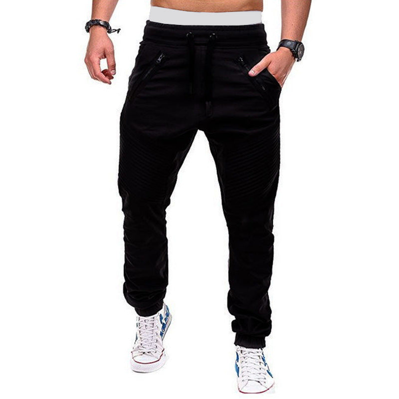 Wholesale M-3XL Zipper Crease Design Men Casual Sports Pants