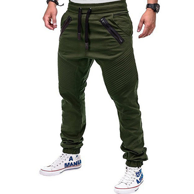 Wholesale M-3XL Zipper Crease Design Men Casual Sports Pants