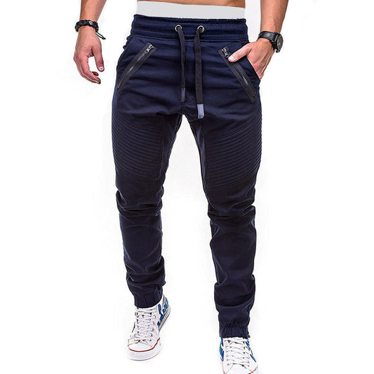 Wholesale M-3XL Zipper Crease Design Men Casual Sports Pants