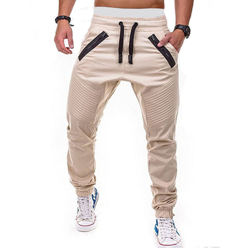 Wholesale M-3XL Zipper Crease Design Men Casual Sports Pants