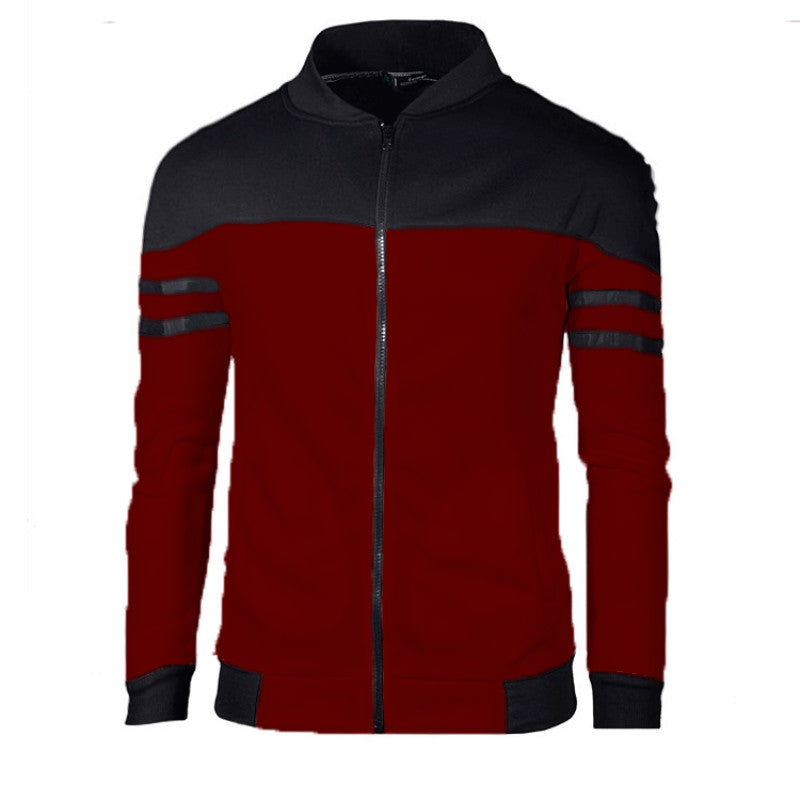 Wholesale S-4XL Men Casual Stand Collar Color Blocking Zipper Coat