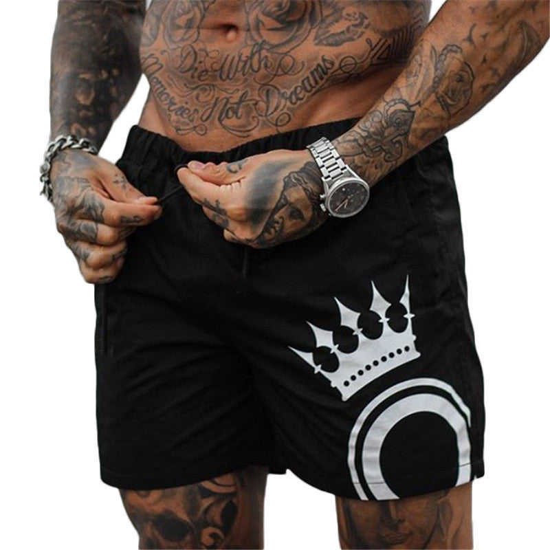 Wholesale M-3XL Men Crown Print Lace-up Fitness Sports Shorts