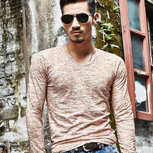 Wholesale M-3XL Men Fashion V Neck Long-sleeve T-shirt