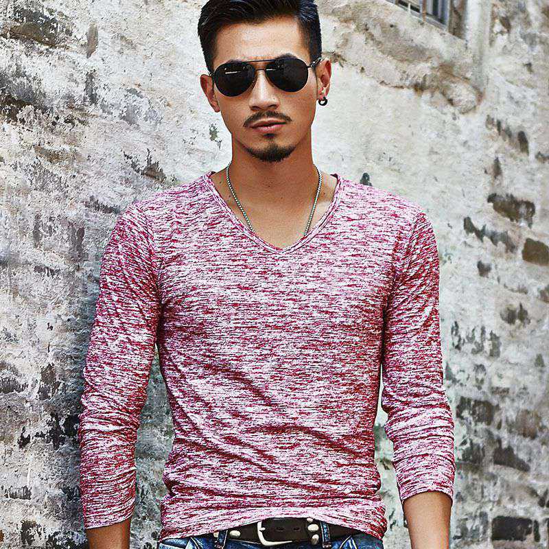 Wholesale M-3XL Men Fashion V Neck Long-sleeve T-shirt