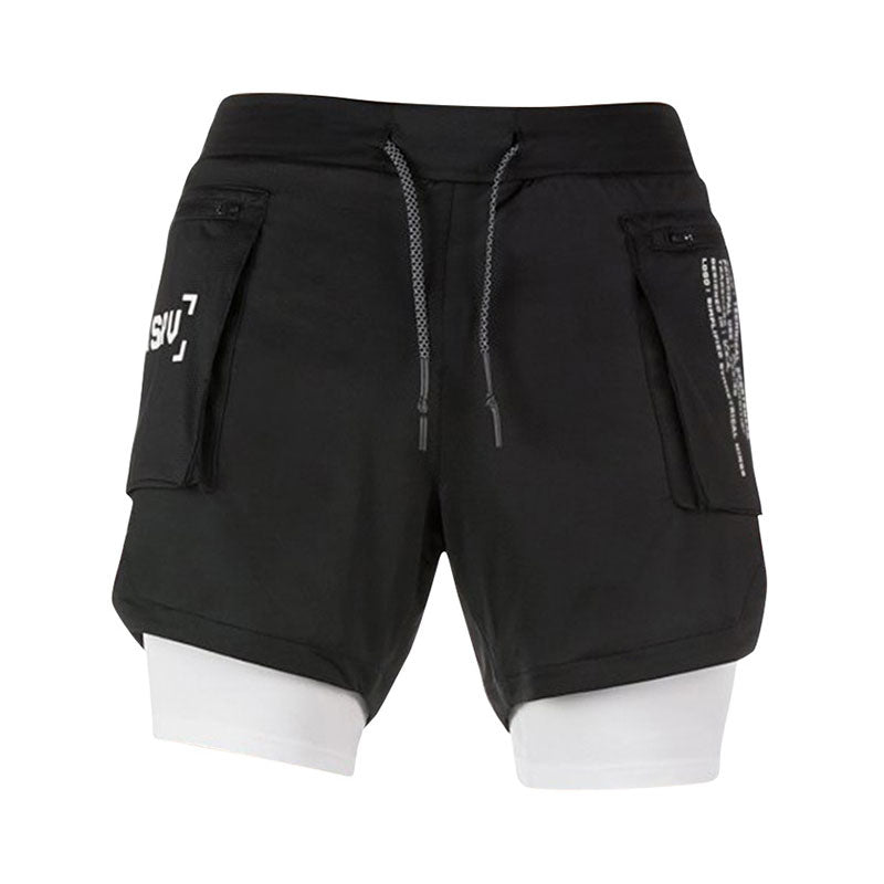 Wholesale M-3XL Men Unique Letter Pocket Decor Fake Two Piece Sports Shorts