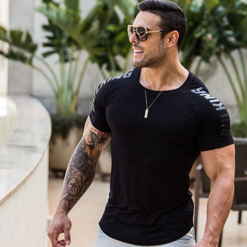 Wholesale M-3XL Men Fashion Print Round Neckline Short-sleeve Slim Tee