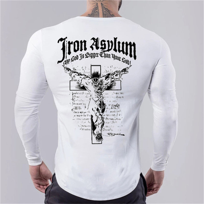 Wholesale M-3XL Men Slim Skull Print Round Neckline Long-sleeve Tee