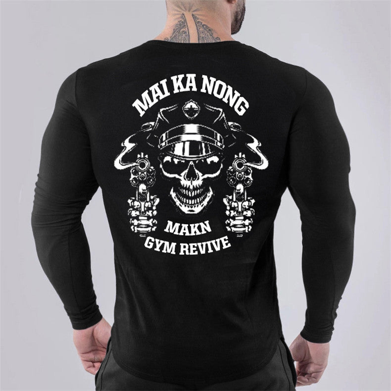 Wholesale M-3XL Men Slim Skull Print Round Neckline Long-sleeve Tee