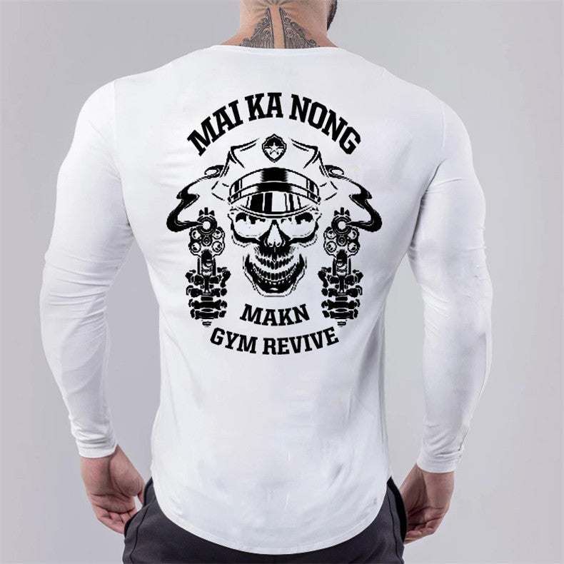 Wholesale M-3XL Men Slim Skull Print Round Neckline Long-sleeve Tee