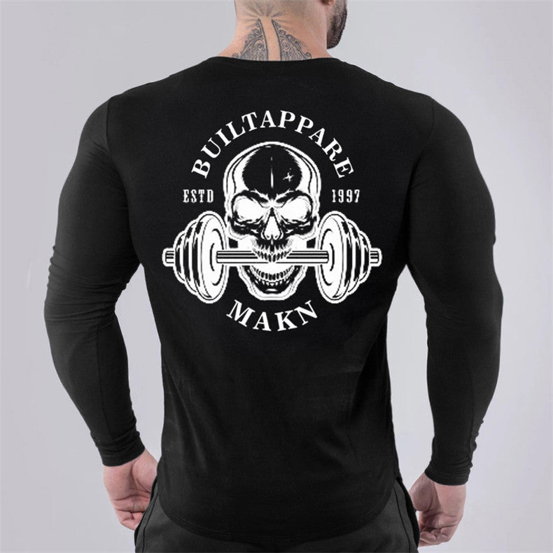 Wholesale M-3XL Men Slim Skull Print Round Neckline Long-sleeve Tee