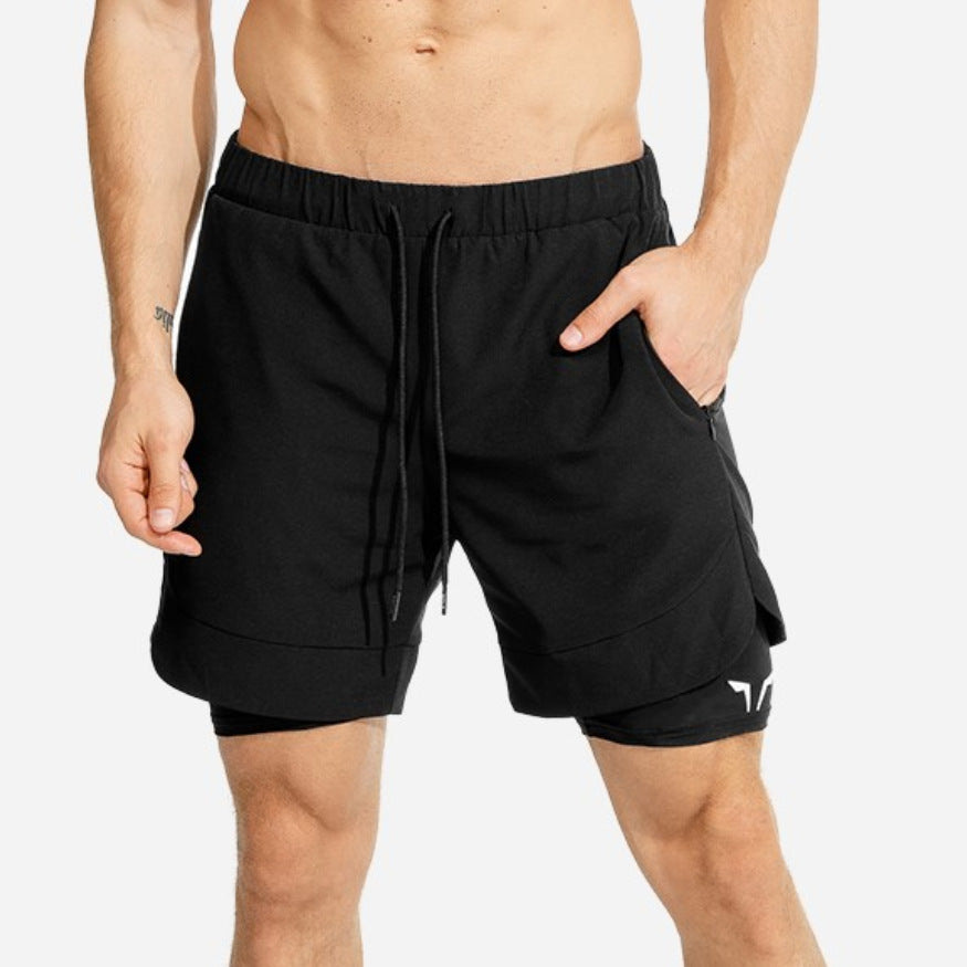 Wholesale M-XXL Men Double Layer Casual Elastic Sports Shorts