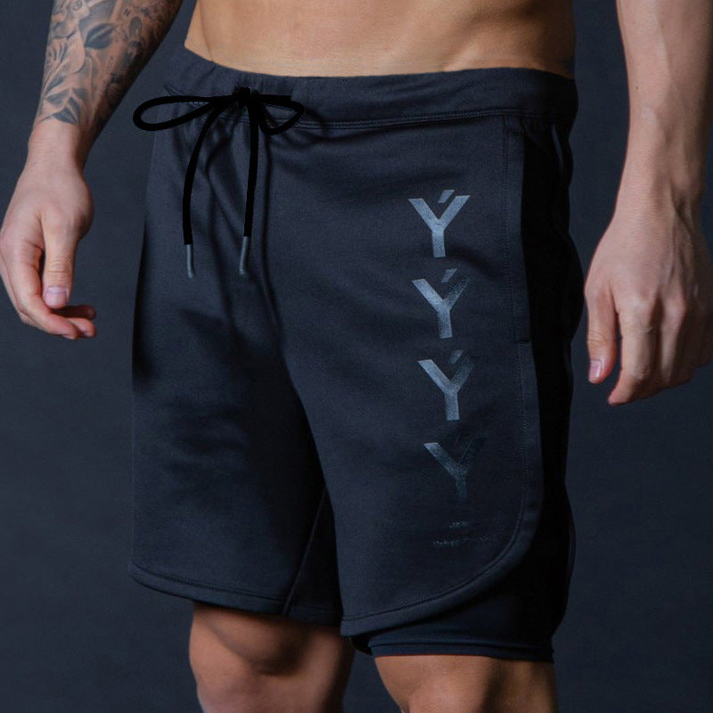 Wholesale M-XXL Men Letter Print Elastic Waist Lace-up Patchwork Sports Shorts