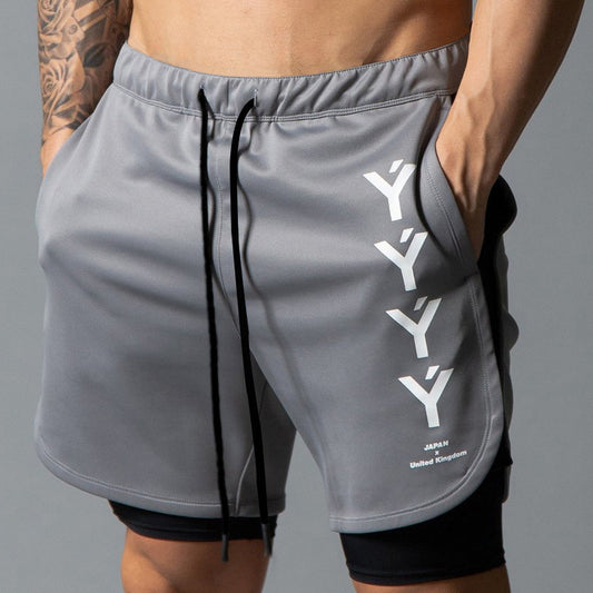 Wholesale M-XXL Men Letter Print Elastic Waist Lace-up Patchwork Sports Shorts