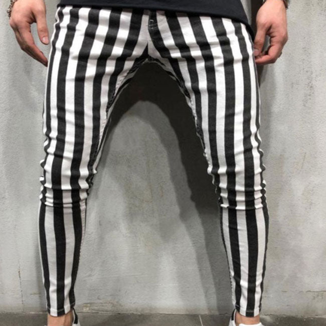 Wholesale S-XXL Men Fashion Stripe Plaid Pattern Casual Pants