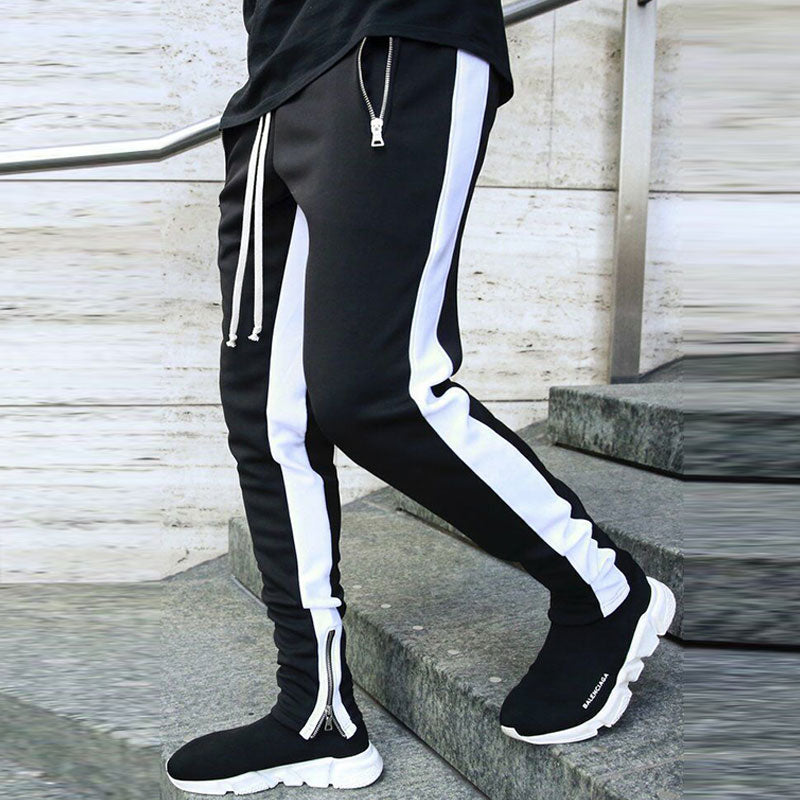 Wholesale M-XXL Men Fashion Contrast Color Zipper Patchwork Sports Pants