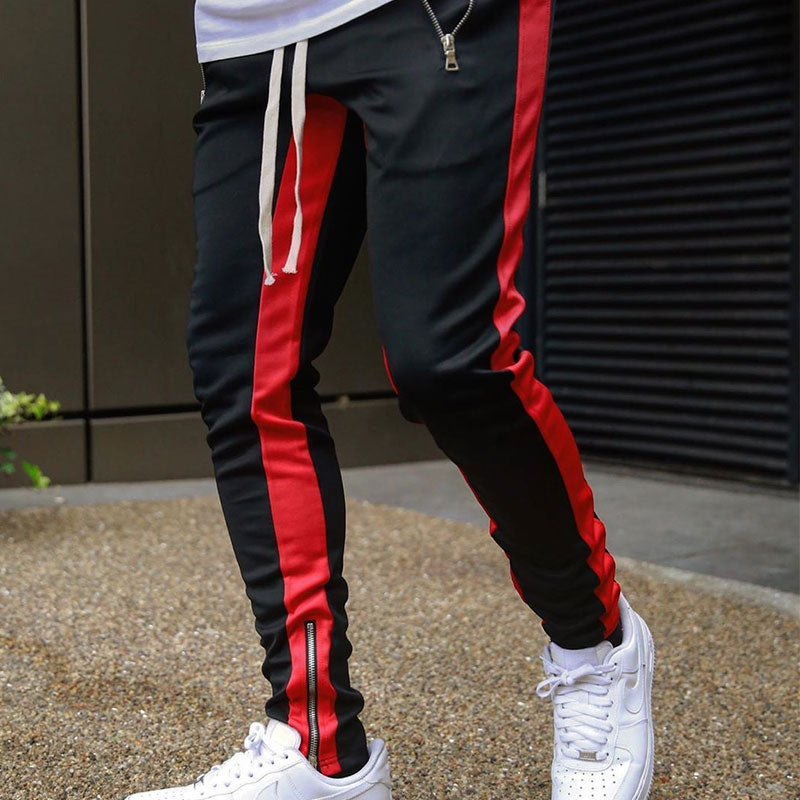 Wholesale M-XXL Men Fashion Contrast Color Zipper Patchwork Sports Pants