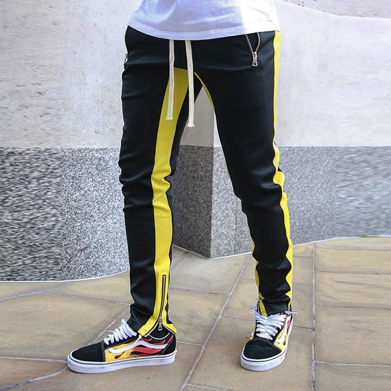 Wholesale M-XXL Men Fashion Contrast Color Zipper Patchwork Sports Pants