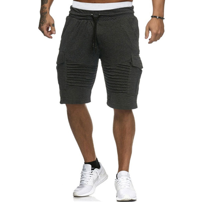 Wholesale M-3XL Men Casual Pocket Patchwork Drawstring Crease Sports Shorts